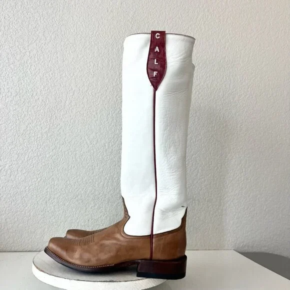 Rod Patrick Womens Knee High Cowboy Boots 11AA Brown White Cowgirl Western Tall - Picture 6 of 14